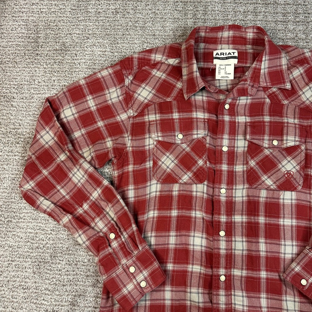 Ariat Mens Holton Retro Fit Red Plaid Snap Front Western Shirt 10046289 S - Picture 3 of 8